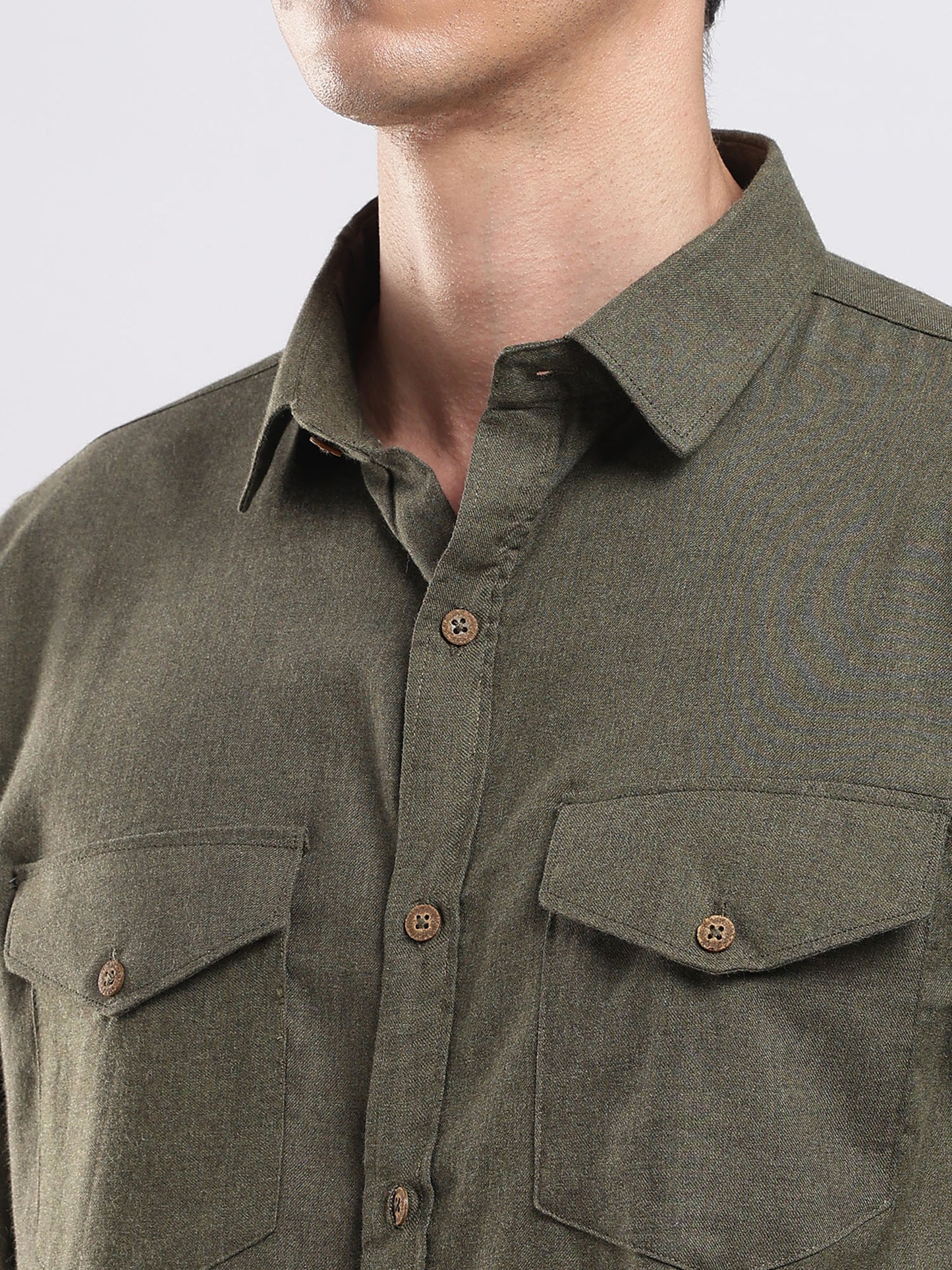 Olive Moss Utility Men's Cotton Melange Shirt