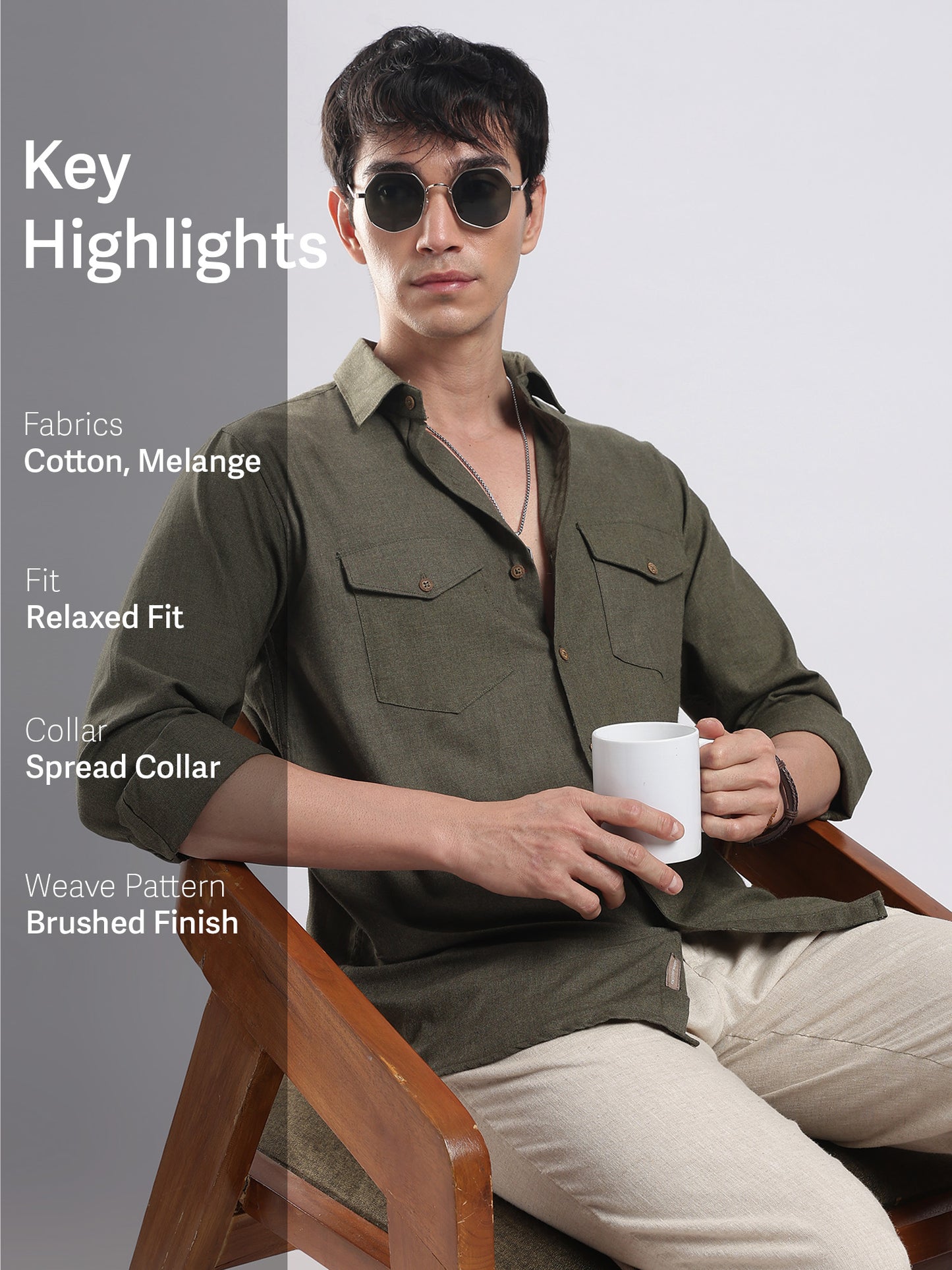 Olive Moss Utility Men's Cotton Melange Shirt