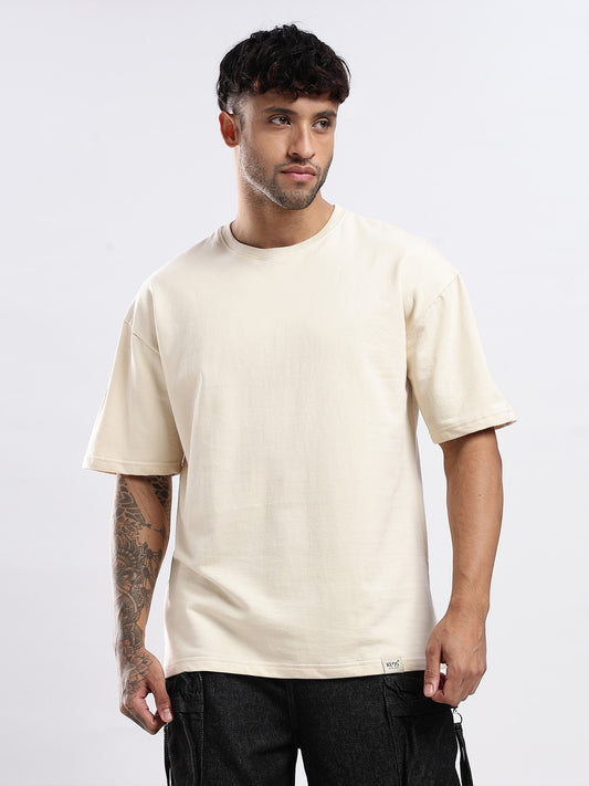 Premium Terry T-Shirt - Pastel Cream | Oversized Fit | 240 GSM