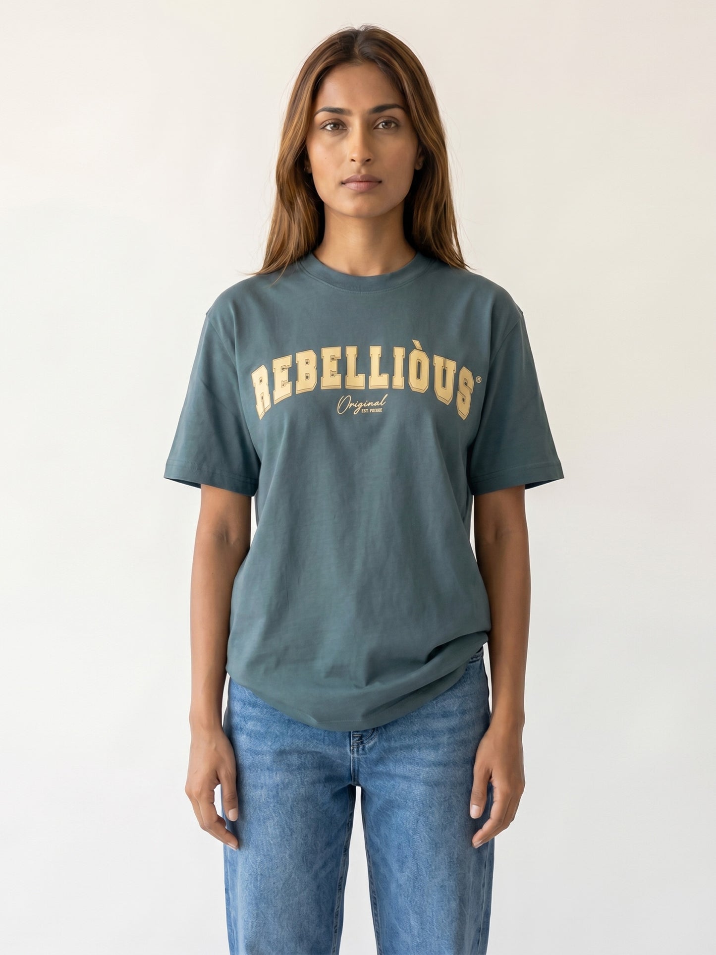 Unisex Green Cotton Typographic T-Shirt – “Rebellious” | Regular Fit