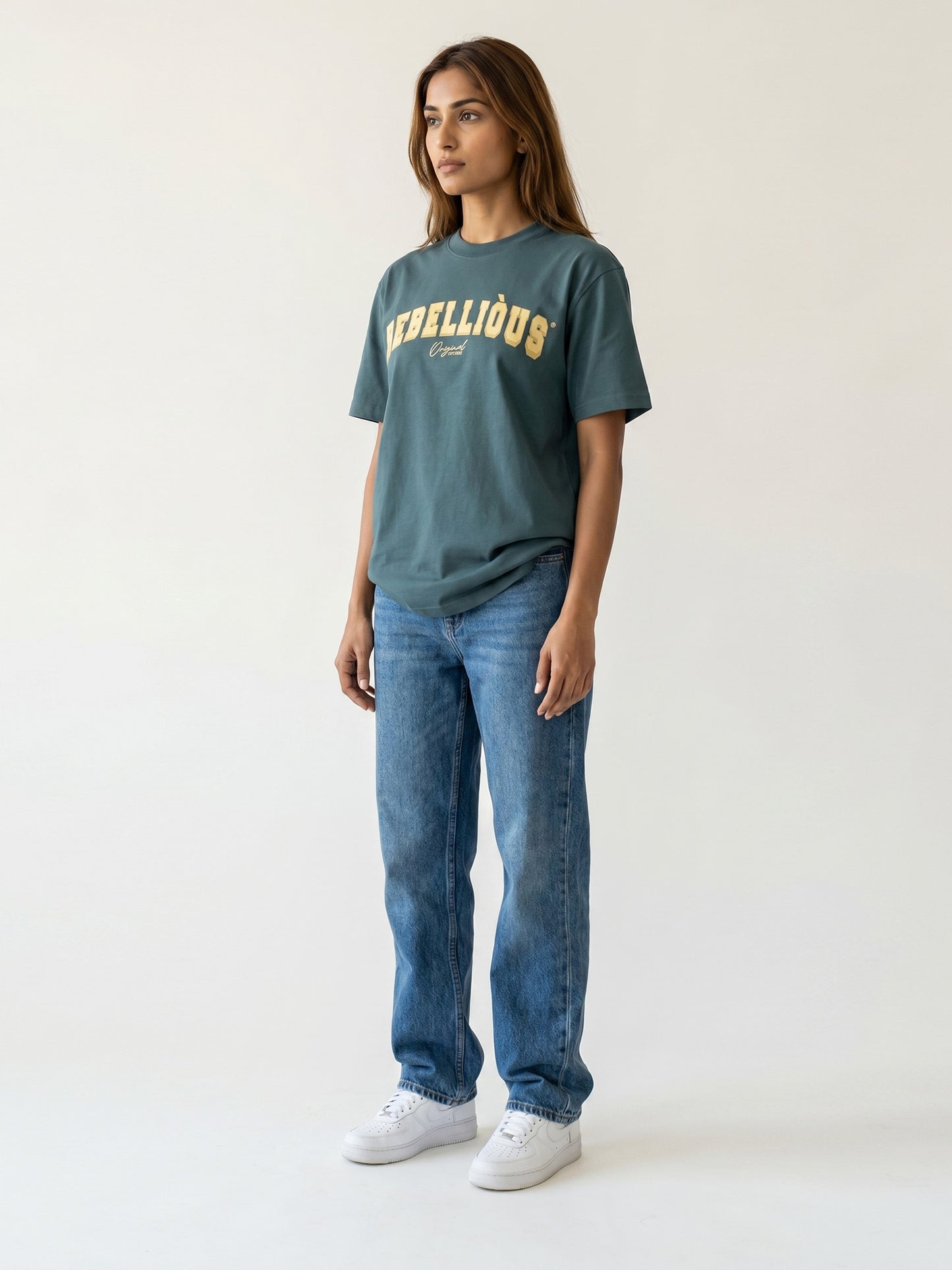 Unisex Green Cotton Typographic T-Shirt – “Rebellious” | Regular Fit