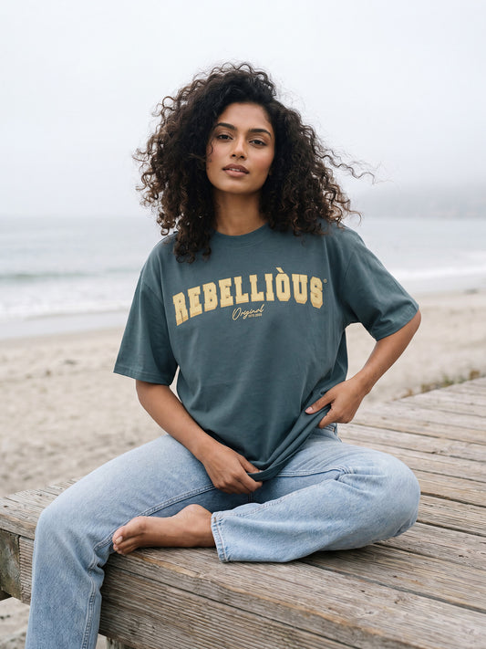 Unisex Green Cotton Typographic T-Shirt – “Rebellious” | Regular Fit