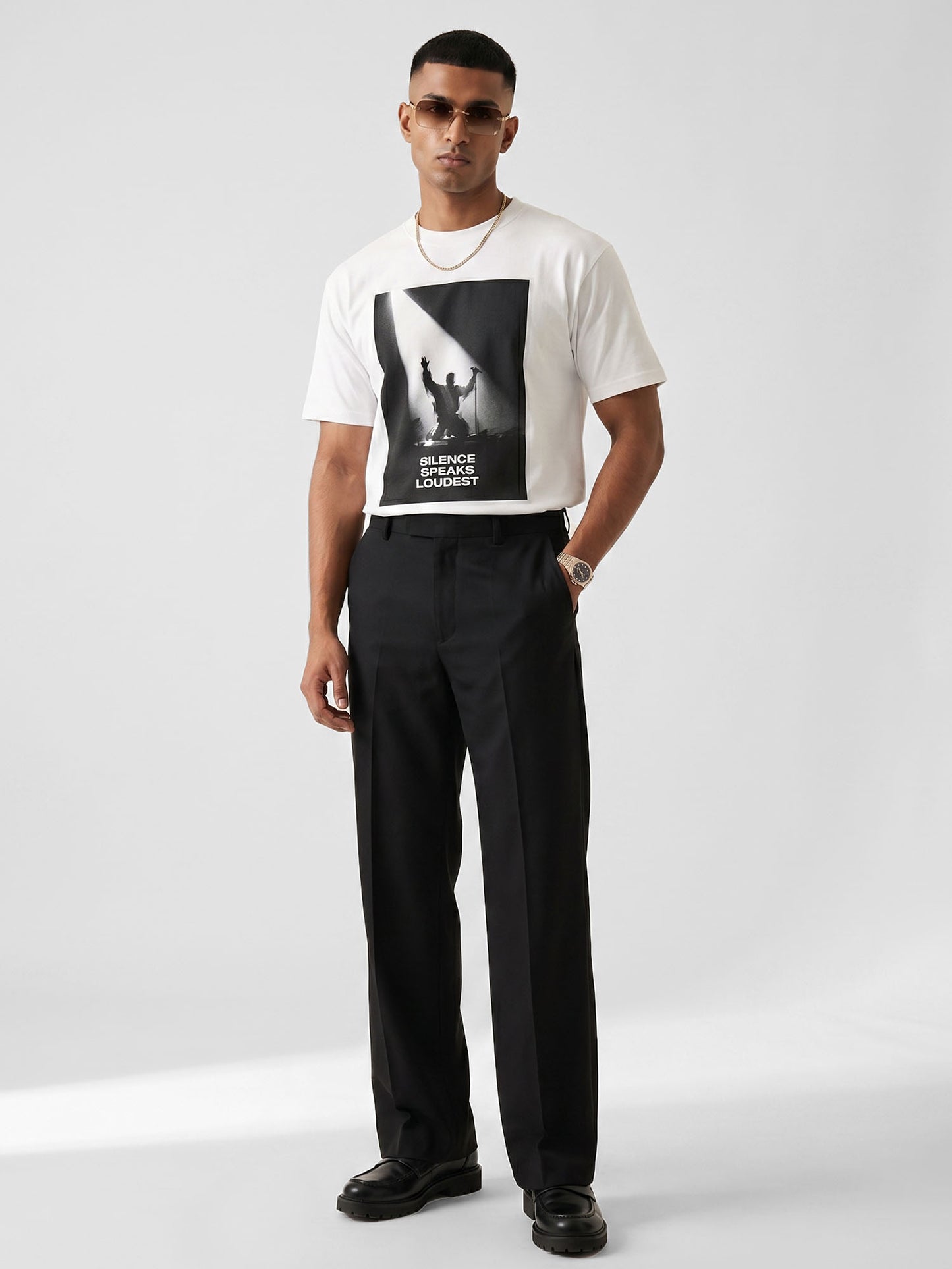 White cotton graphic t-shirt for men and women by Keos
