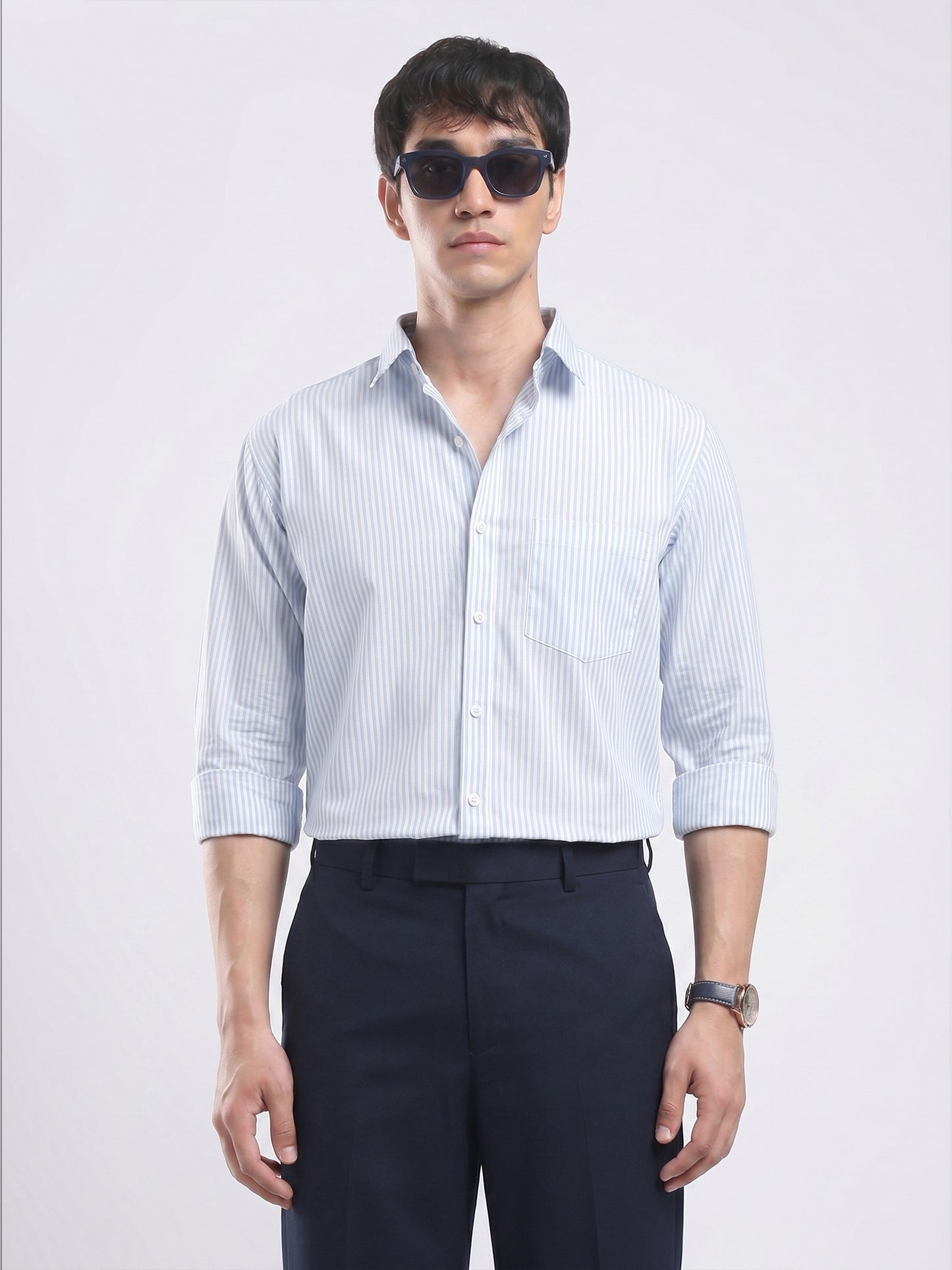 Men's Sky Blue Pinstripe Cotton Shirt