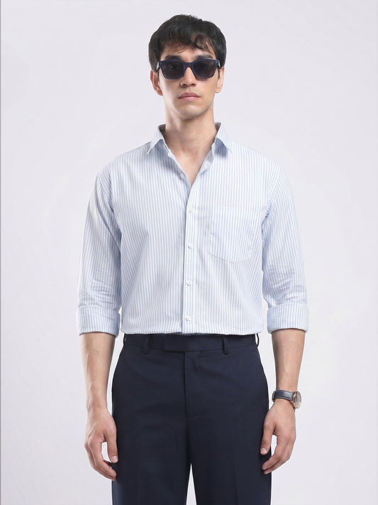 Men's Sky Blue Pinstripe Cotton Shirt