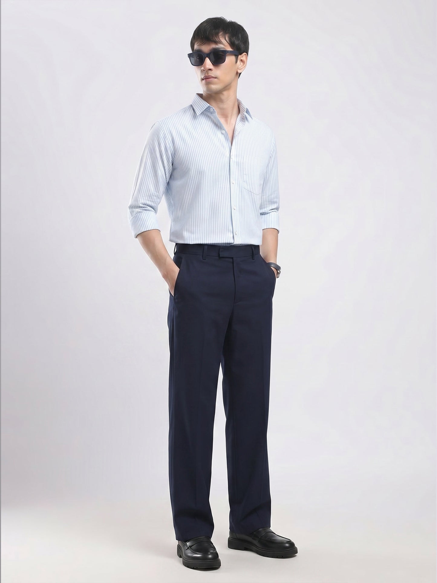 Men's Sky Blue Pinstripe Cotton Shirt