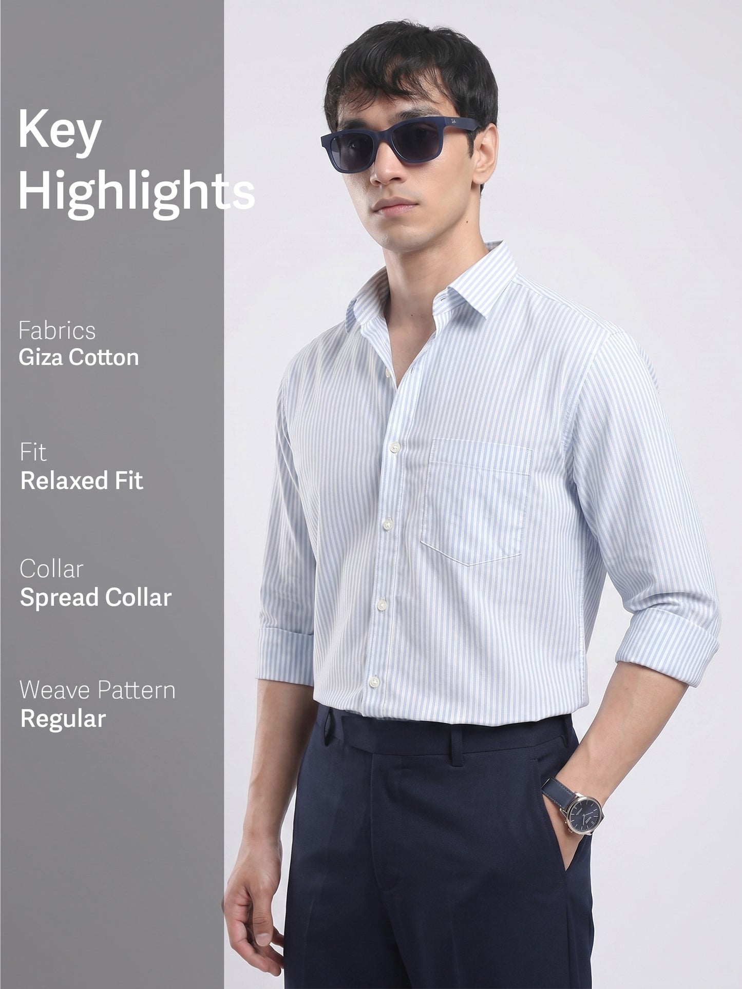 Men's Sky Blue Pinstripe Cotton Shirt