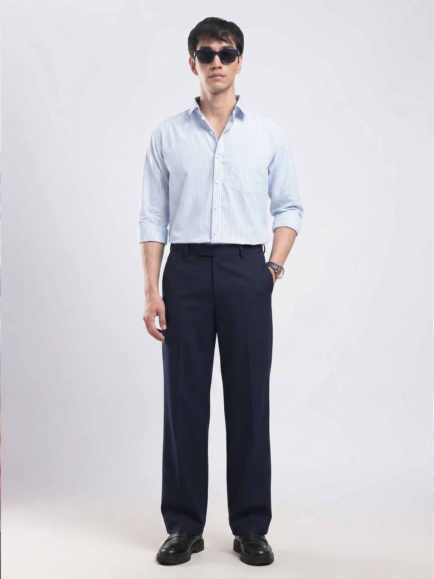 Men's Sky Blue Pinstripe Cotton Shirt