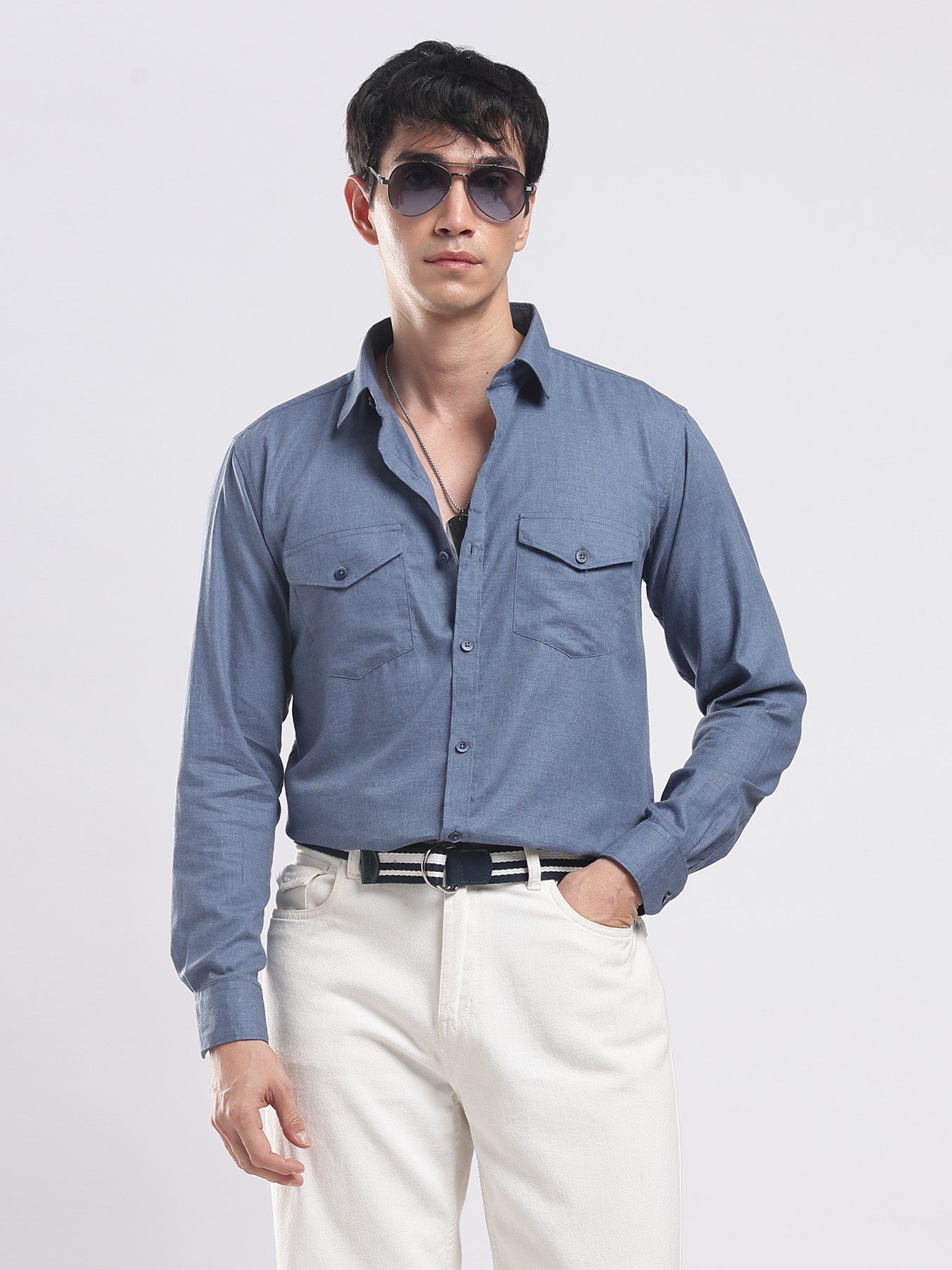 Steel Blue Utility Cotton Shirt