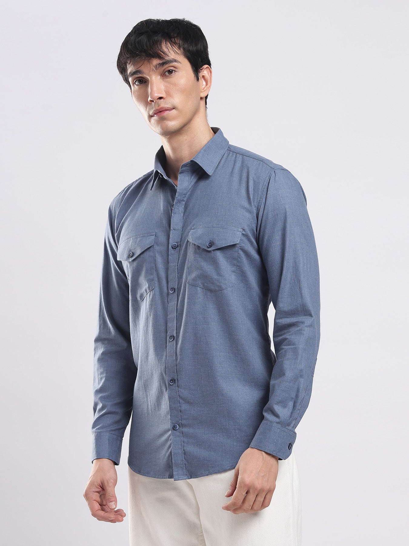 Steel Blue Utility Cotton Shirt