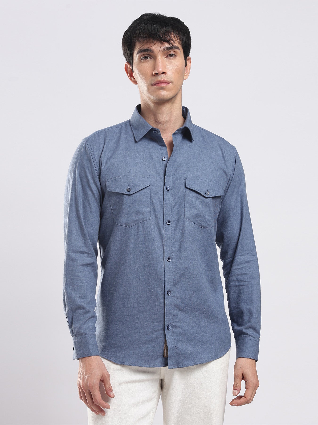 Steel Blue Utility Cotton Shirt