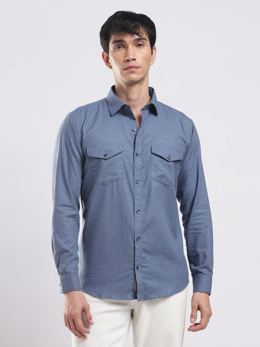 Steel Blue Utility Cotton Shirt