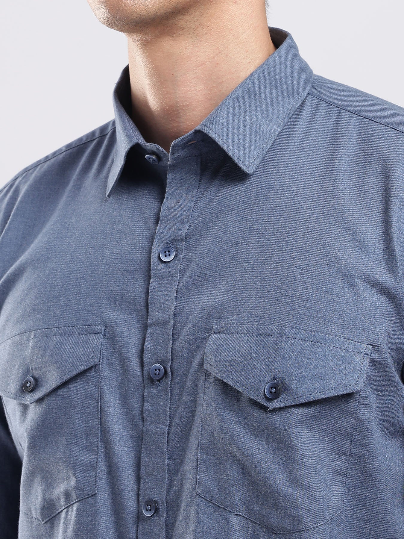 Steel Blue Utility Cotton Shirt