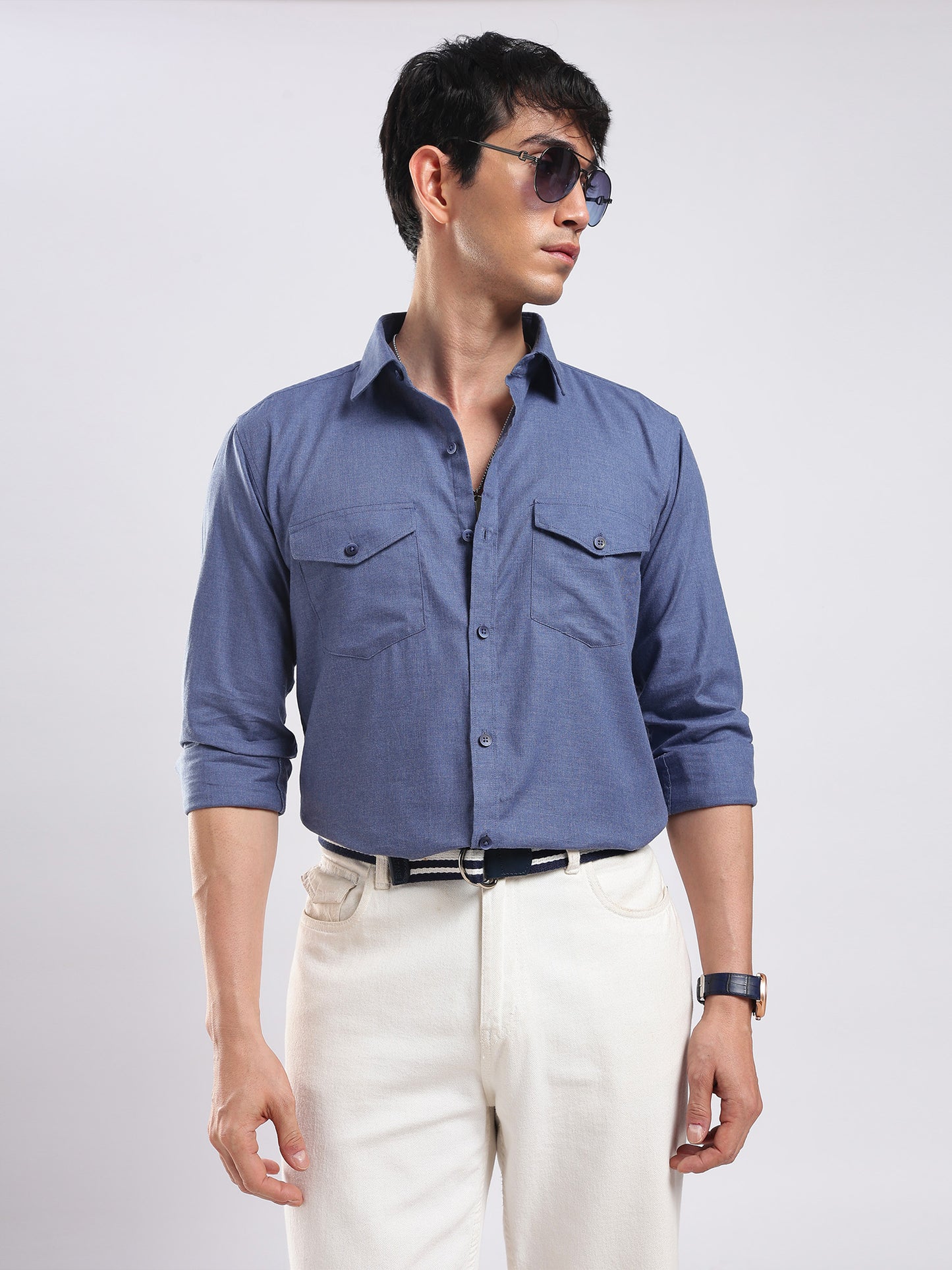 Steel Blue Utility Men's Cotton Melange Shirt