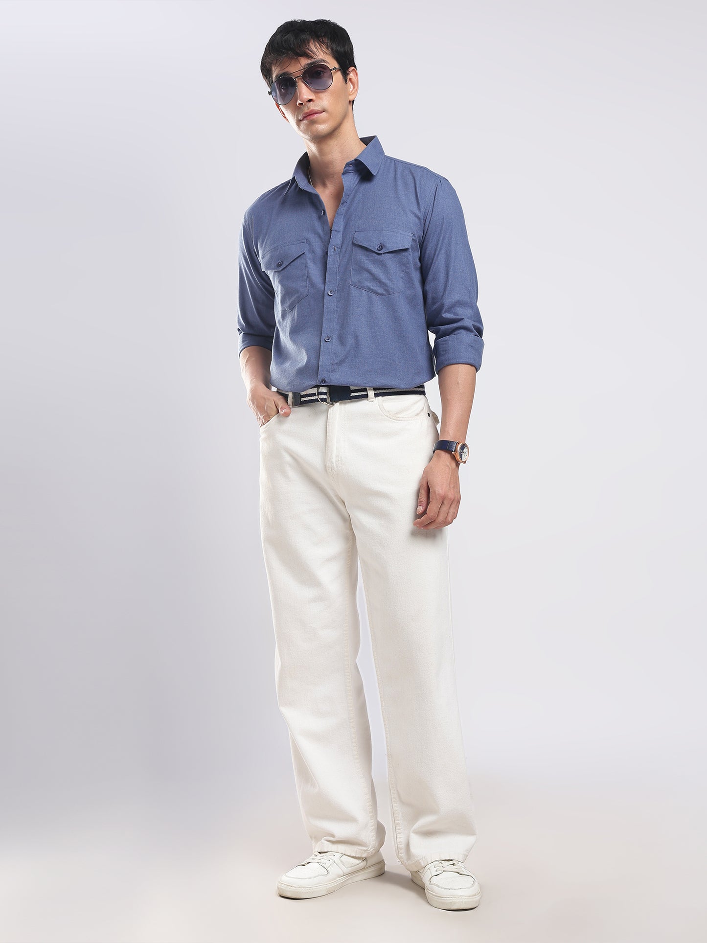 Steel Blue Utility Men's Cotton Melange Shirt
