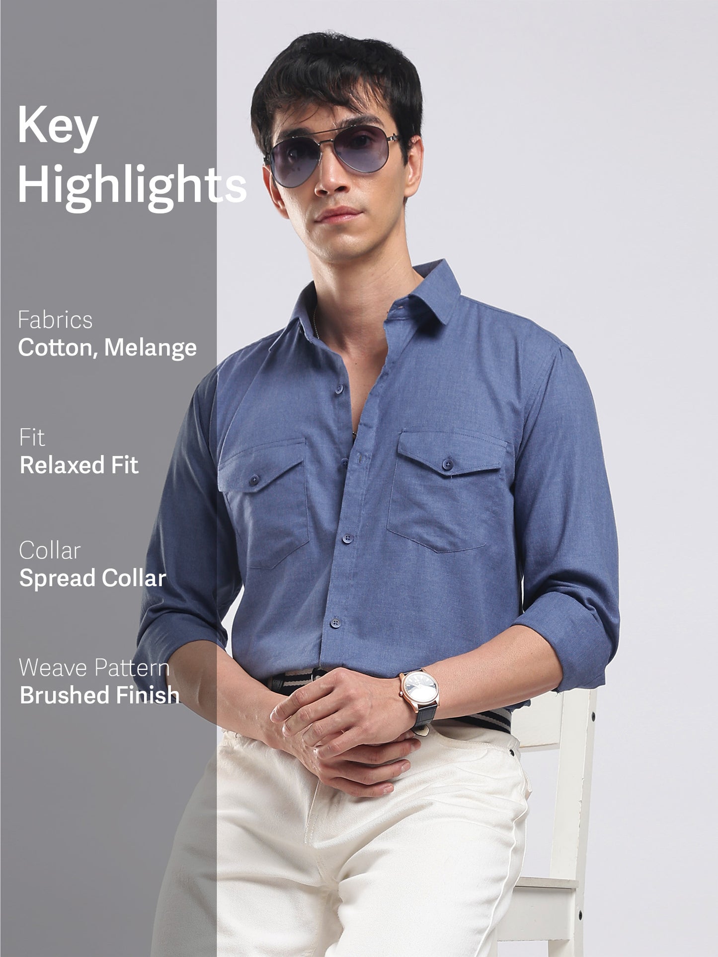 Steel Blue Utility Men's Cotton Melange Shirt