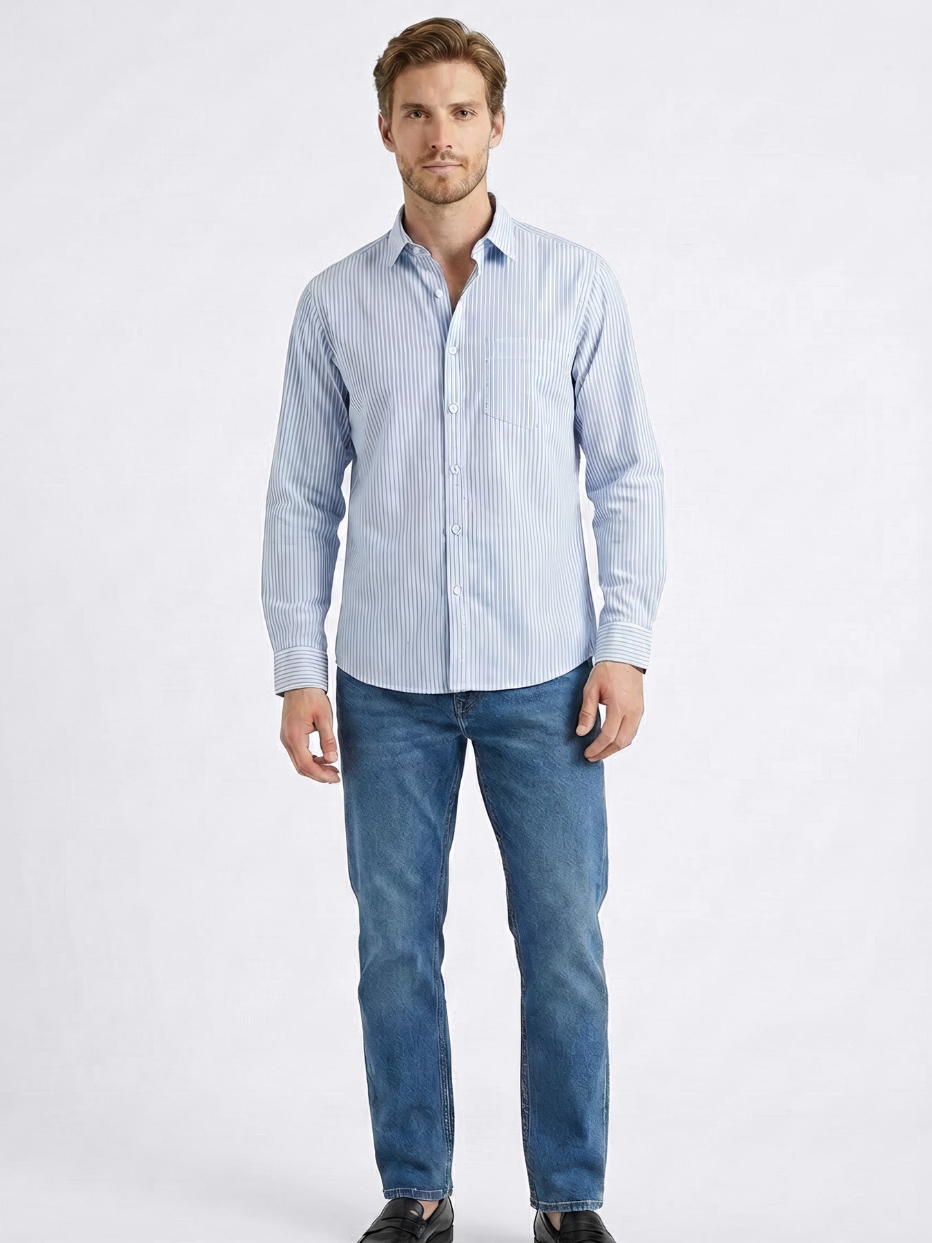 Sky Blue Pinstripe Cotton Shirt