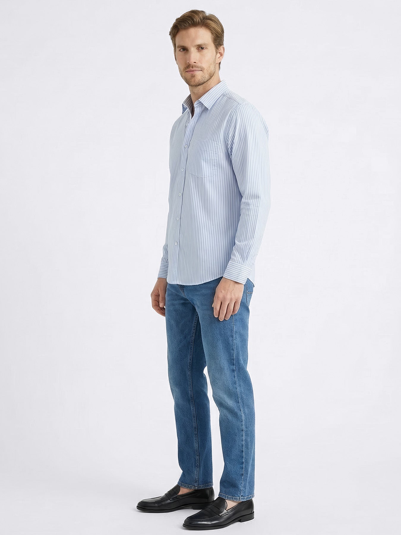 Sky Blue Pinstripe Cotton Shirt
