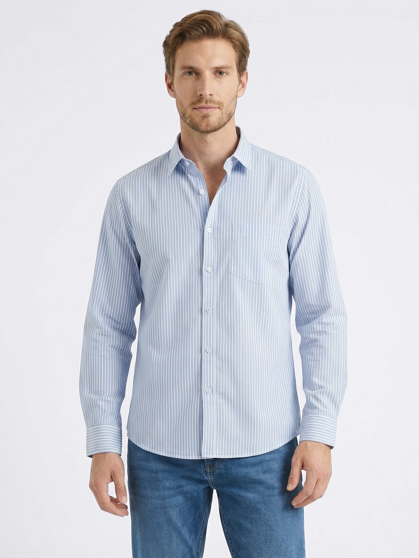 Sky Blue Pinstripe Cotton Shirt