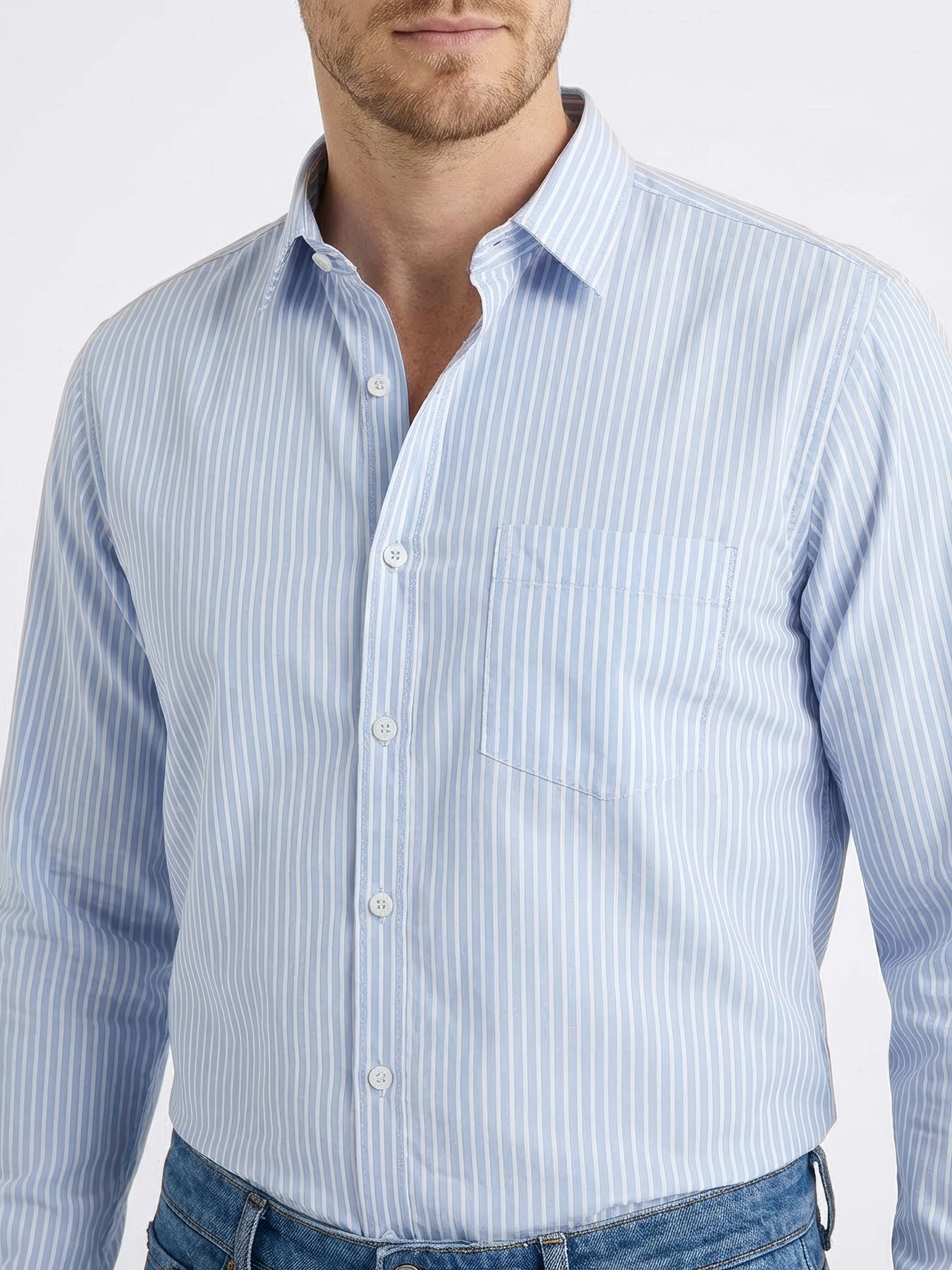 Sky Blue Pinstripe Cotton Shirt