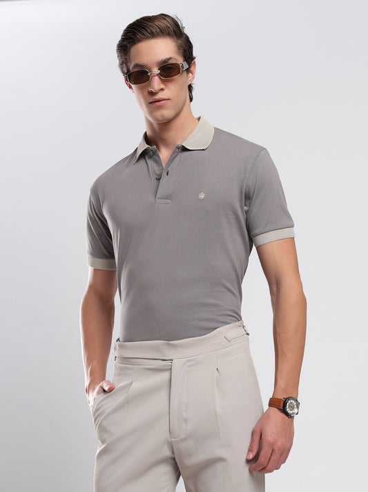 Stone Grey Cotton Polo Shirt