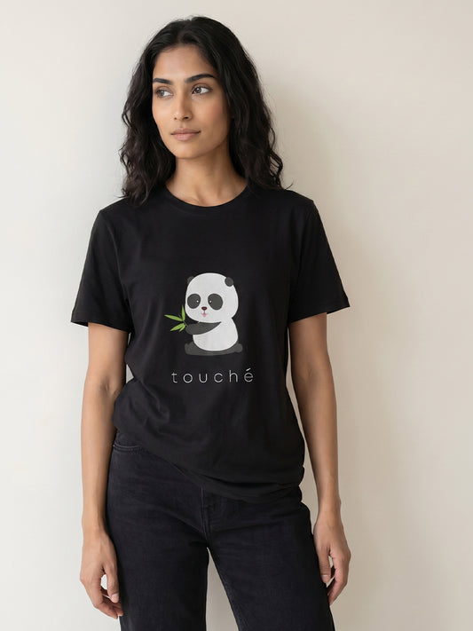 Black graphic cotton t-shirt for men and women by Keos
