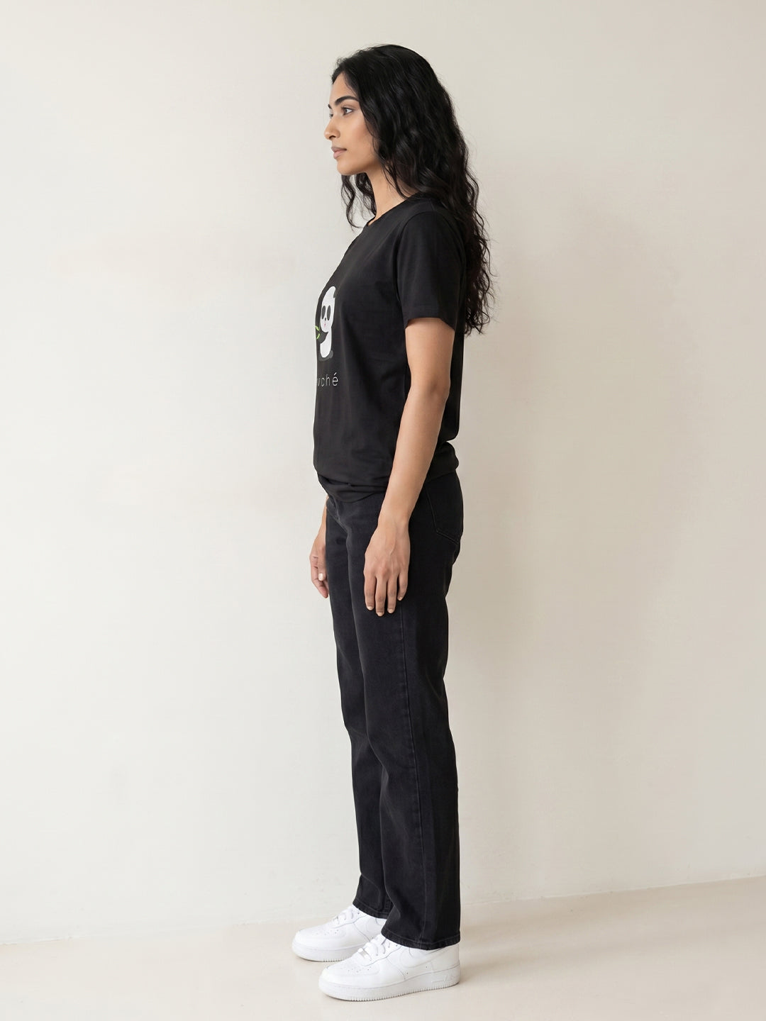 Black graphic cotton t-shirt for men and women by Keos
