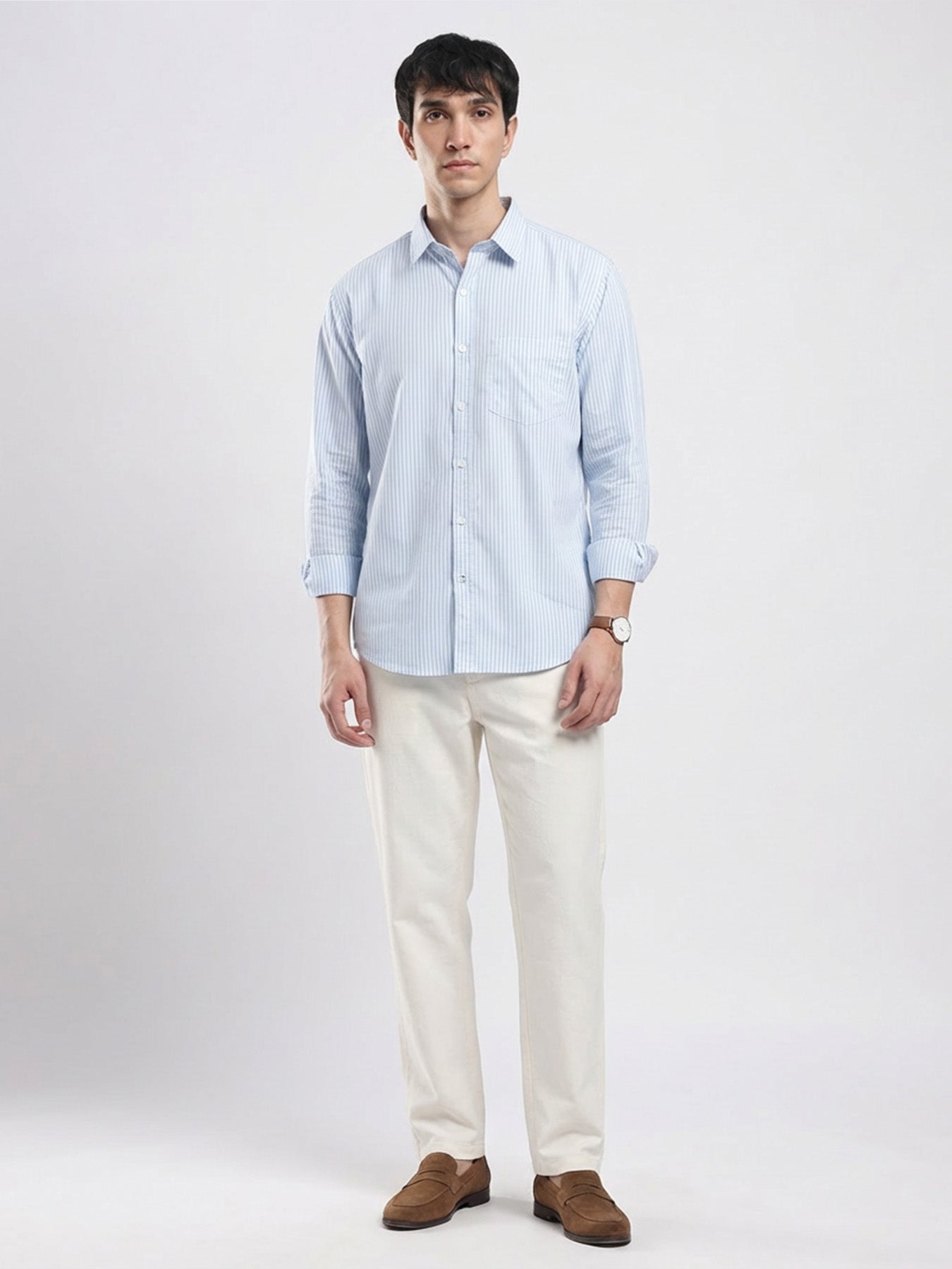 Sky Blue Pinstripe Cotton Shirt