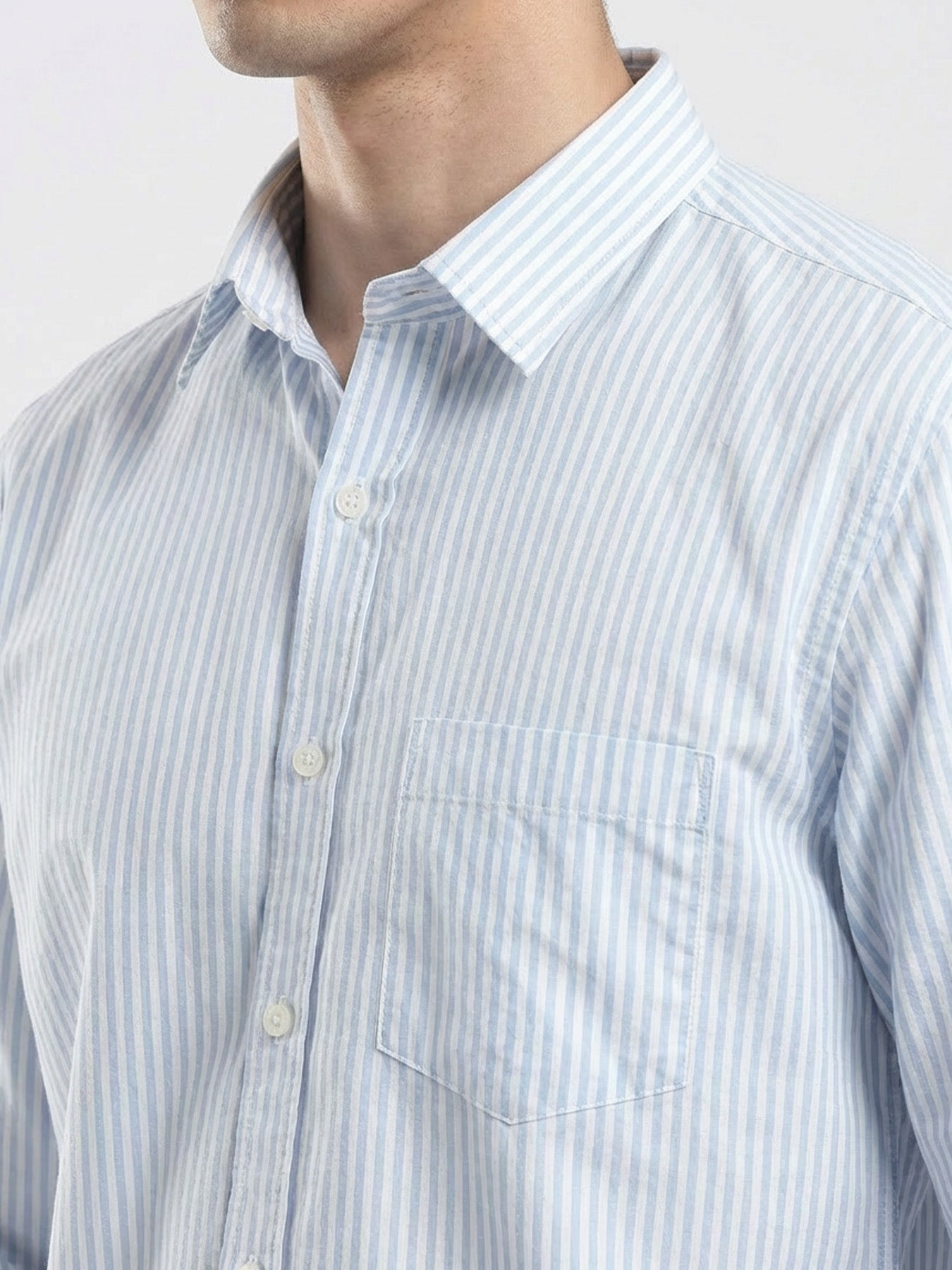 Sky Blue Pinstripe Cotton Shirt