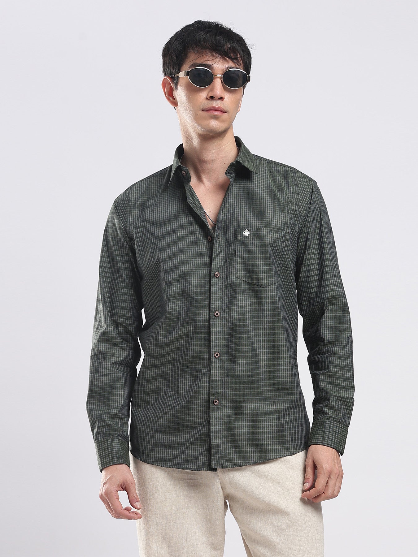 Verdant Grid Cotton Shirt
