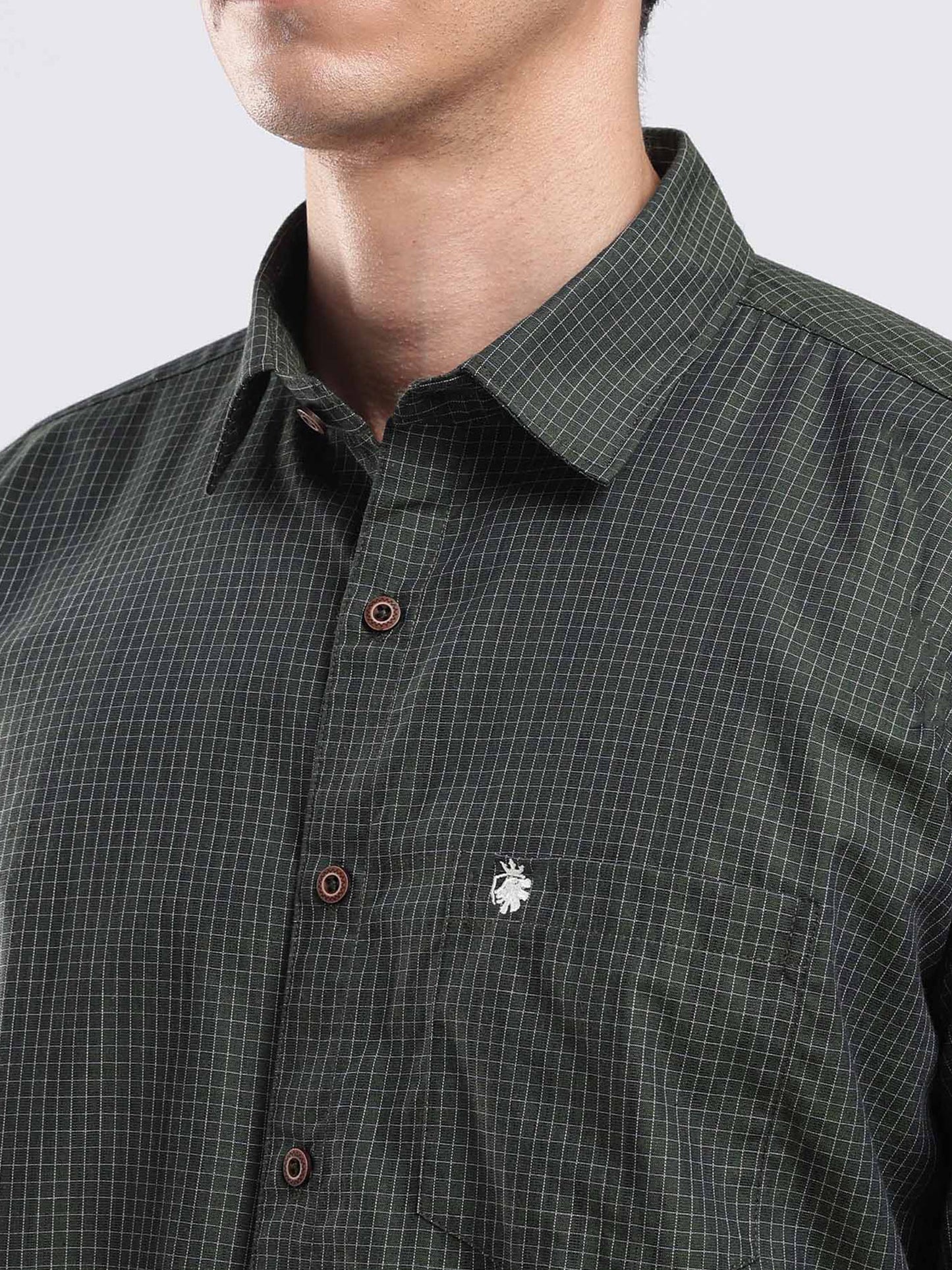 Verdant Grid Men's Casual Cotton Shirt