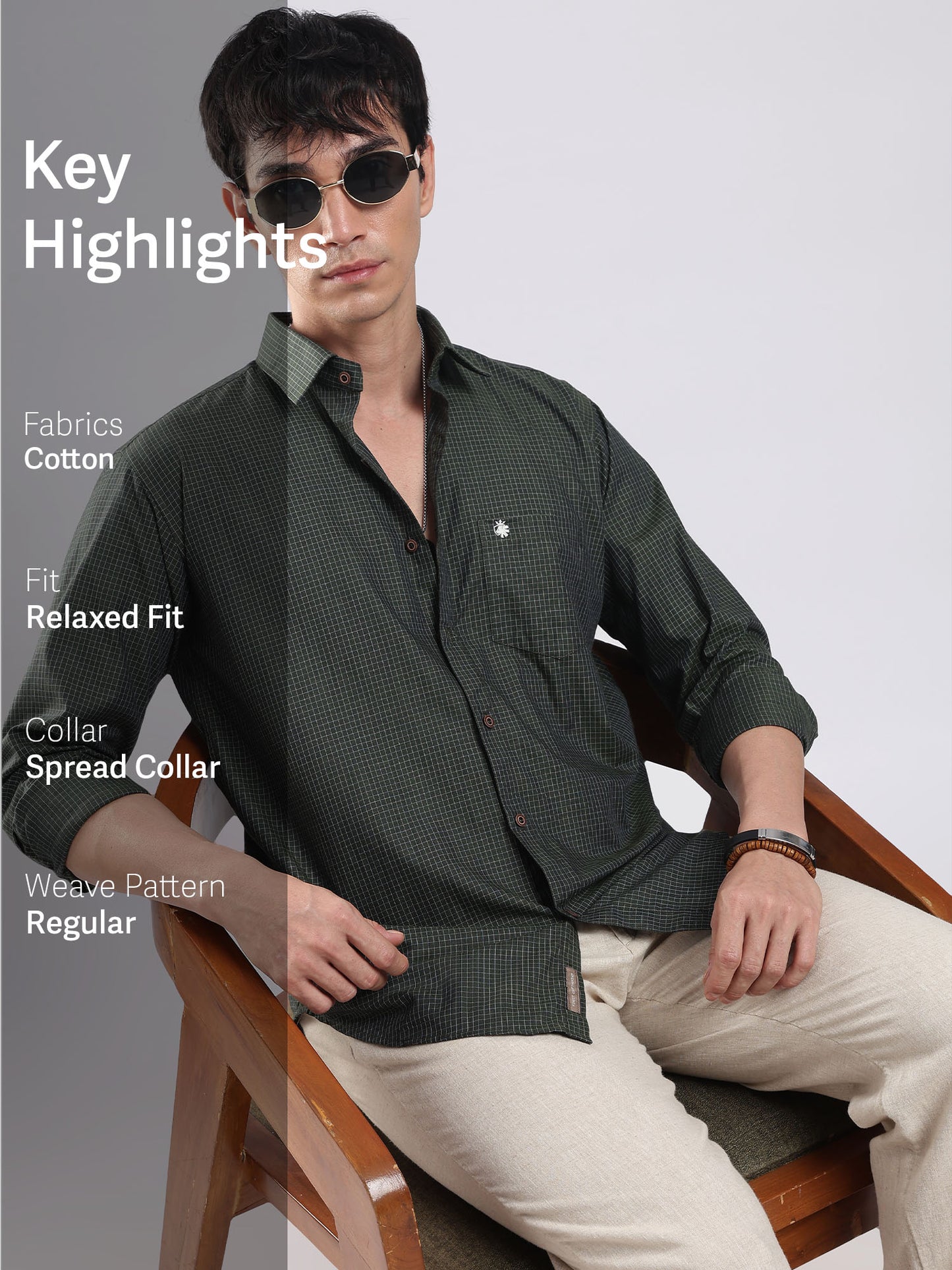 Verdant Grid Men's Casual Cotton Shirt