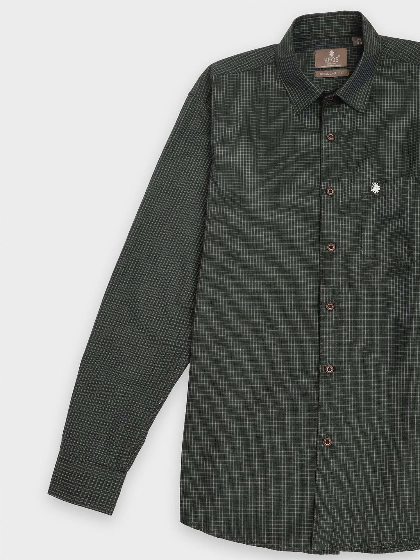Verdant Grid Men's Casual Cotton Shirt