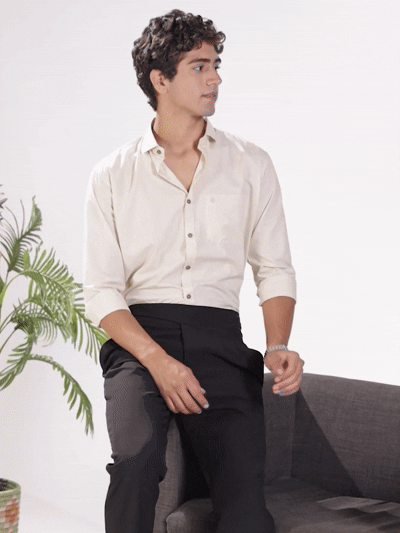 Cream Mercerised Blended Casual Shirt