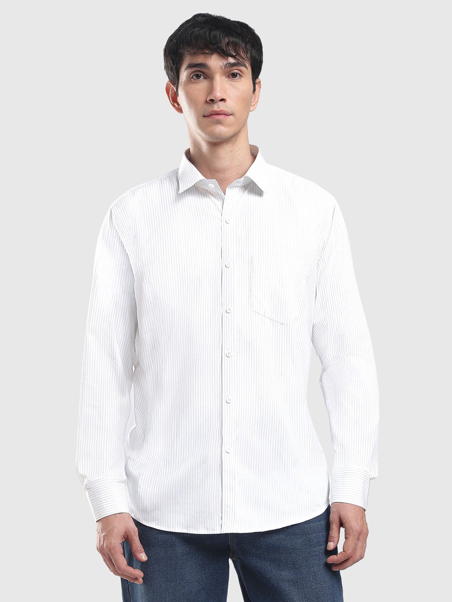 Men's White & Blue Pinstripe Cotton Shirt