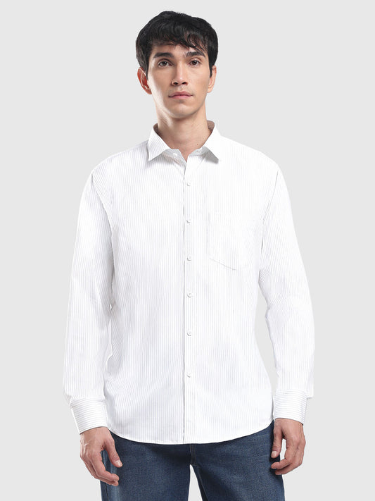 Men's White & Blue Pinstripe Cotton Shirt