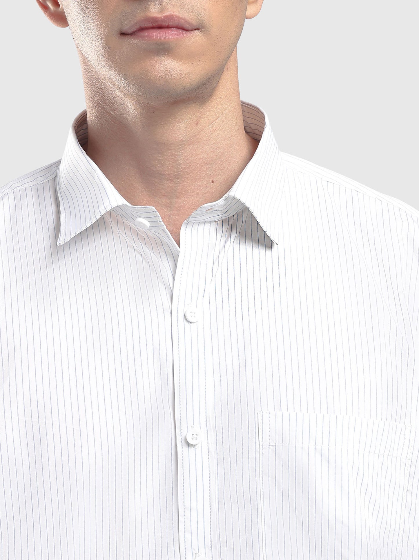 Men's White & Blue Pinstripe Cotton Shirt