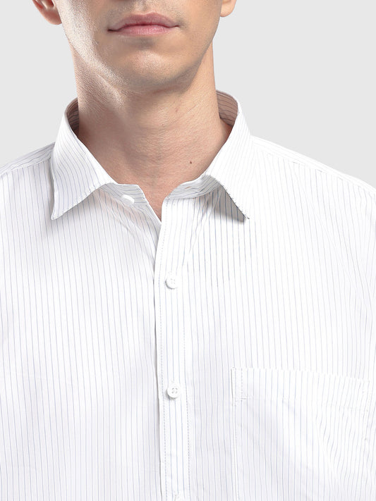 Men's White & Blue Pinstripe Cotton Shirt