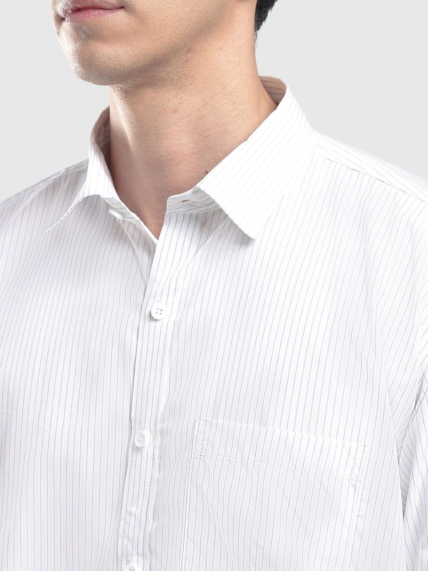 Men's White & Blue Pinstripe Cotton Shirt