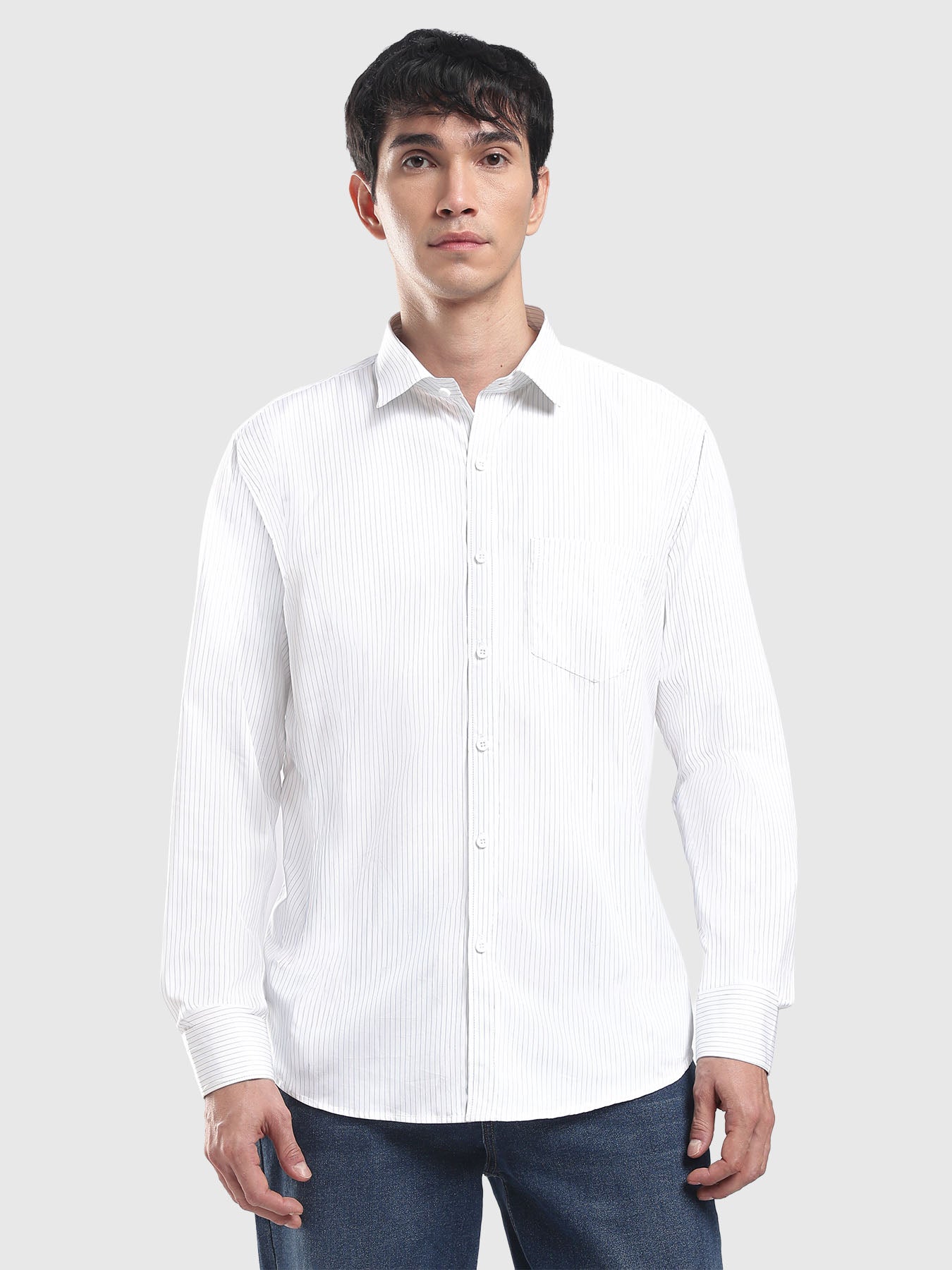 White & Blue Pinstripe Cotton Shirt