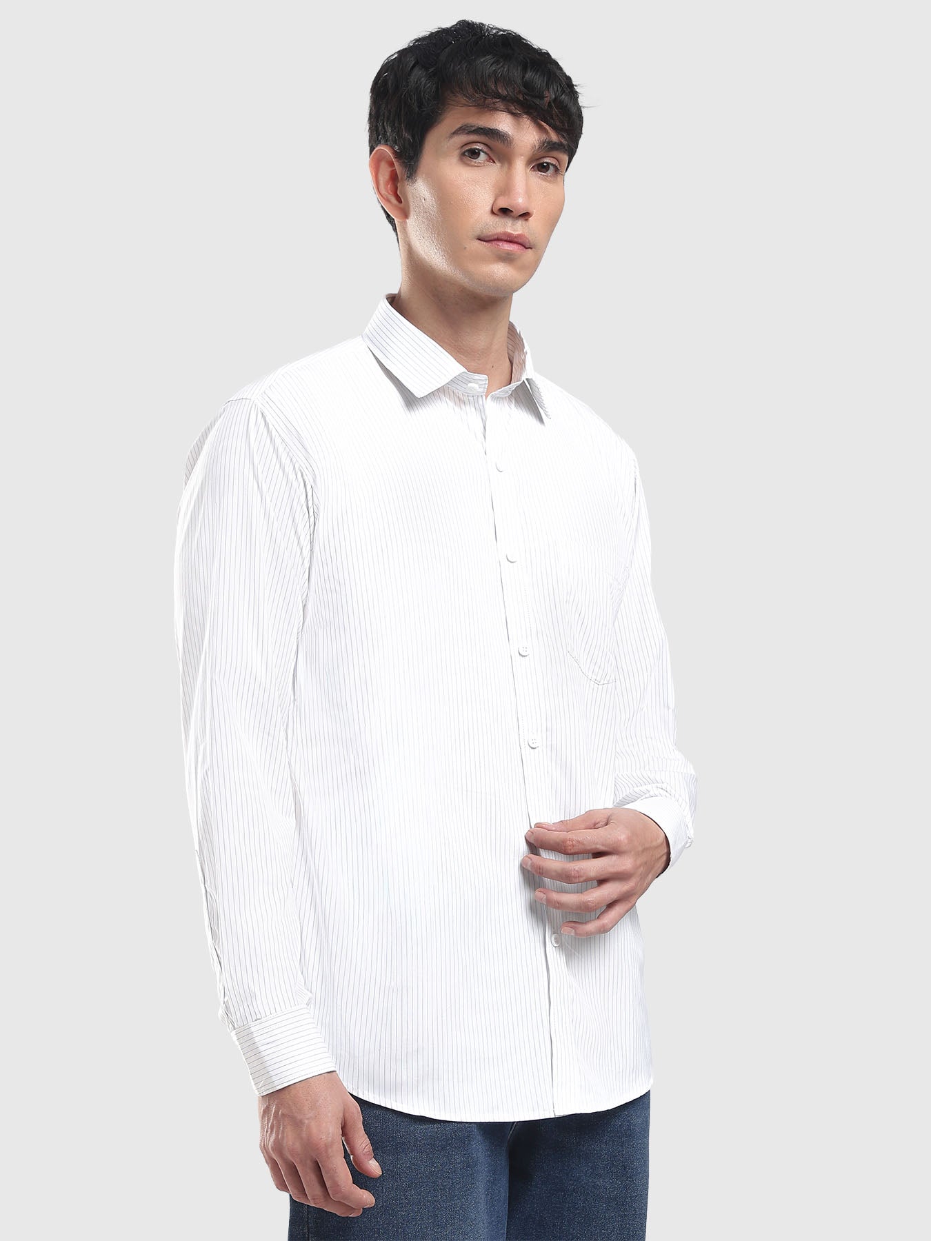 White & Blue Pinstripe Cotton Shirt