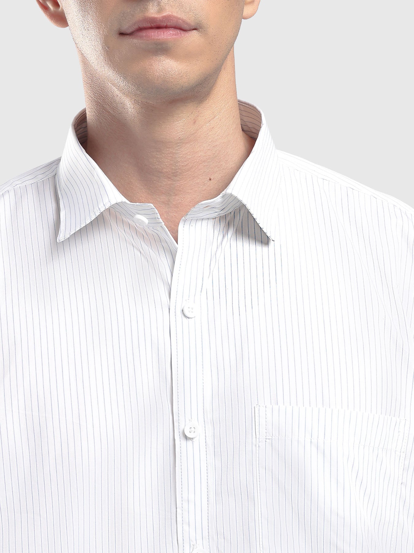 White & Blue Pinstripe Cotton Shirt