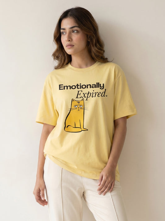 Unisex Black Cotton Graphic T-Shirt – “Emotionally Expired” | Regular Fit