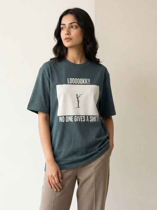 Unisex Black Cotton Graphic T-Shirt – “No one gives a shit” | Regular Fit