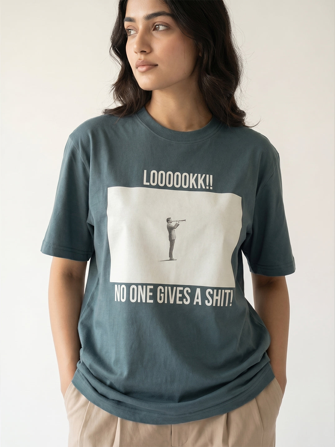 Unisex Black Cotton Graphic T-Shirt – “No one gives a shit” | Regular Fit