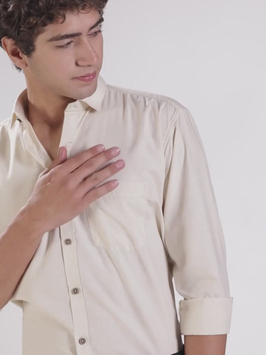 Cream Mercerised Blended Casual Shirt