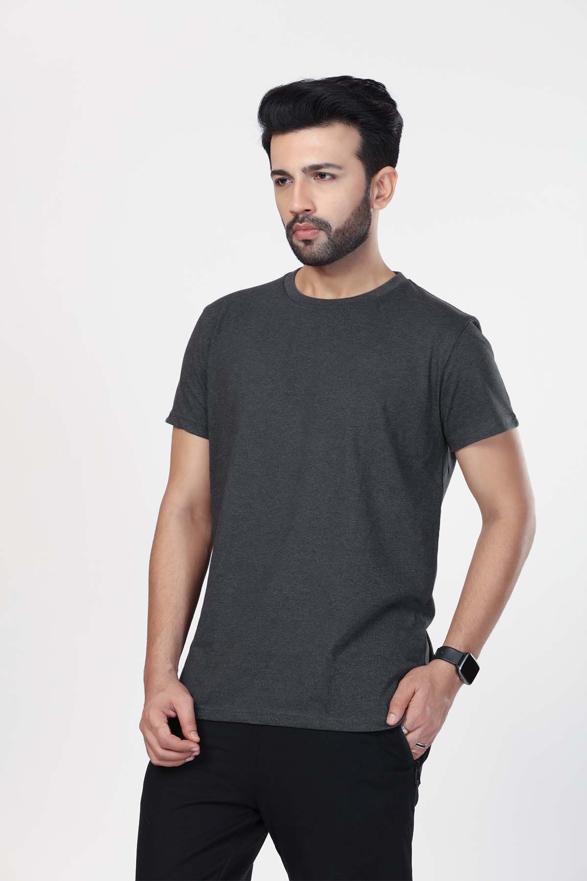 Basic Melange Cotton T-shirt - Grey - keos.life