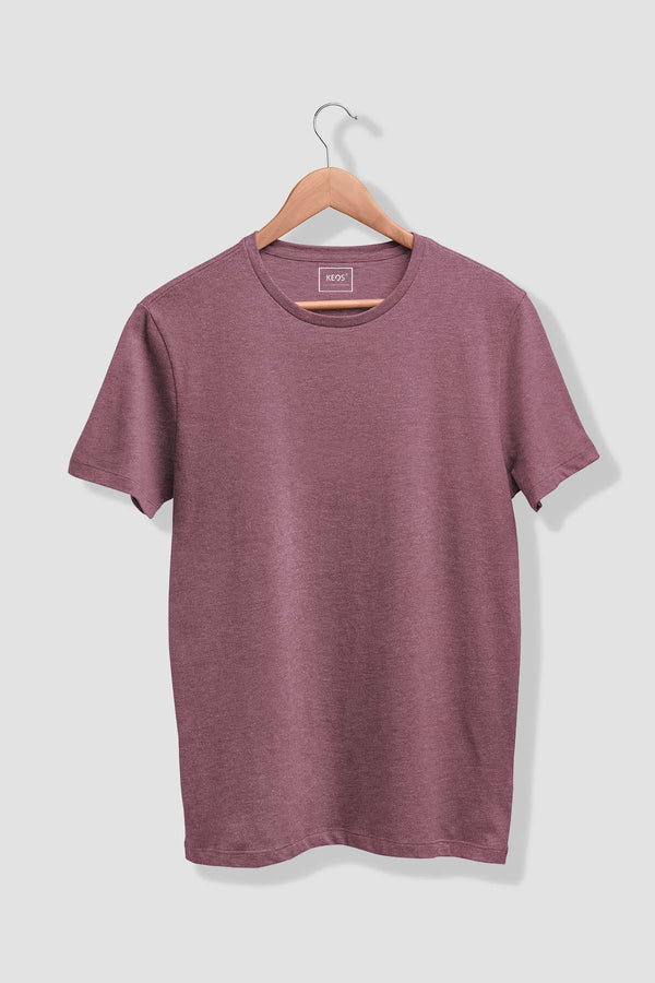 Basic Melange Cotton T-shirt - Maroon - keos.life