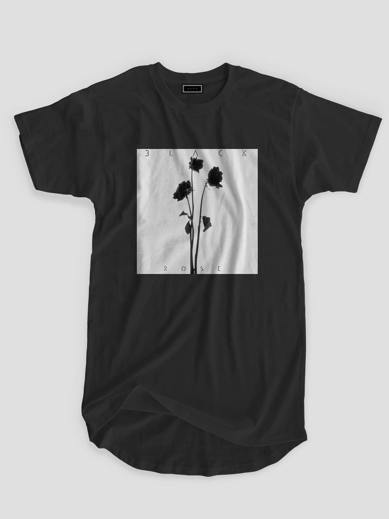 Longline Black Rose Organic Cotton T-shirt