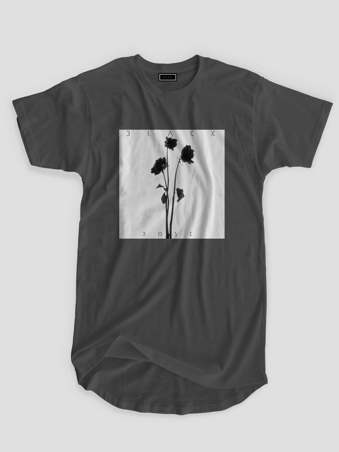 Longline Black Rose Organic Cotton T-shirt - keos.life